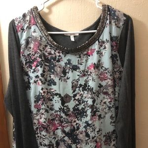 Floral shirt beaded neck